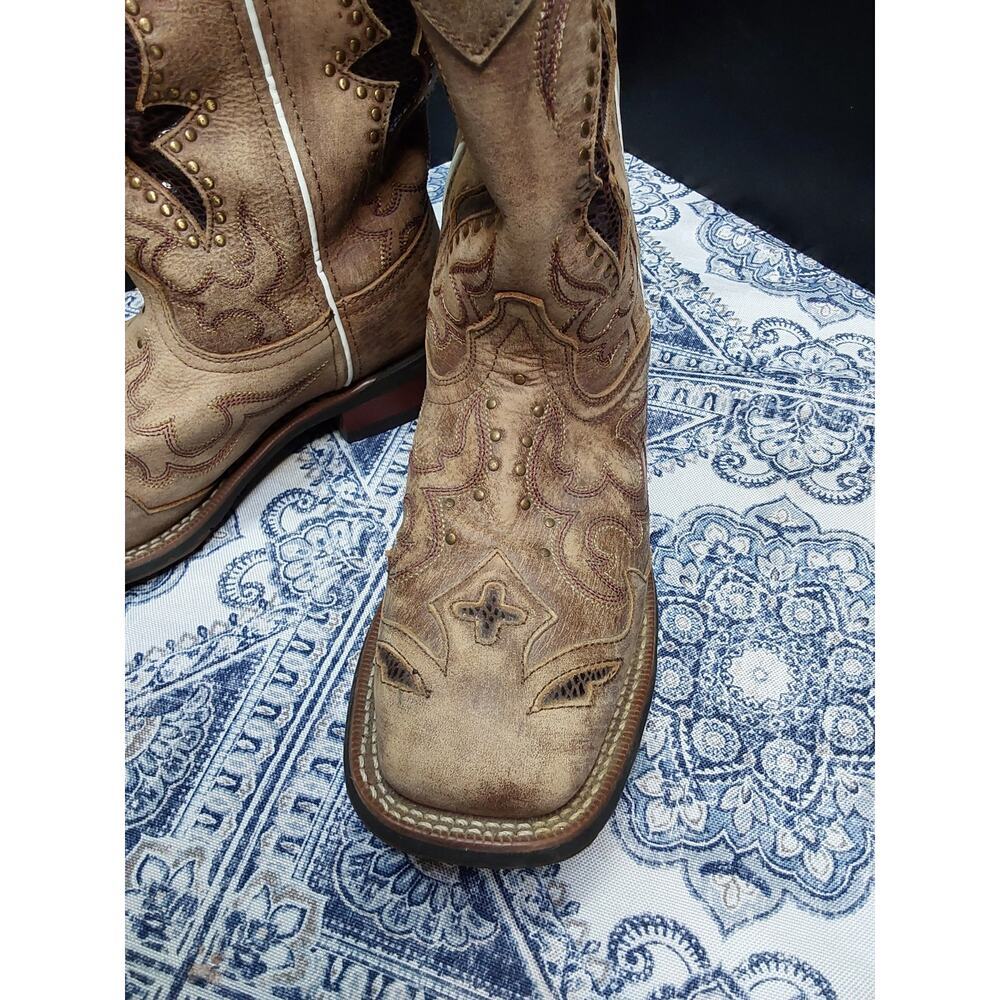 Ladies LAREDO Size 8.5M Boots Model 5661 brushed brown tan worn once - Picture 3 of 8